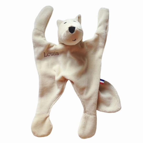 doudou renard polaire blanc à personnaliser en tissu bio certifié GOTS